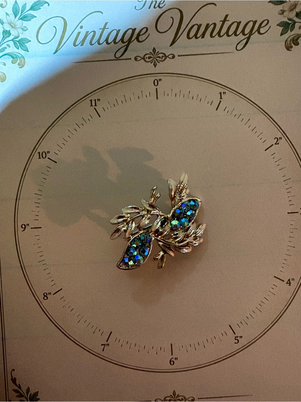 Blue Crystal Leaf Brooch -